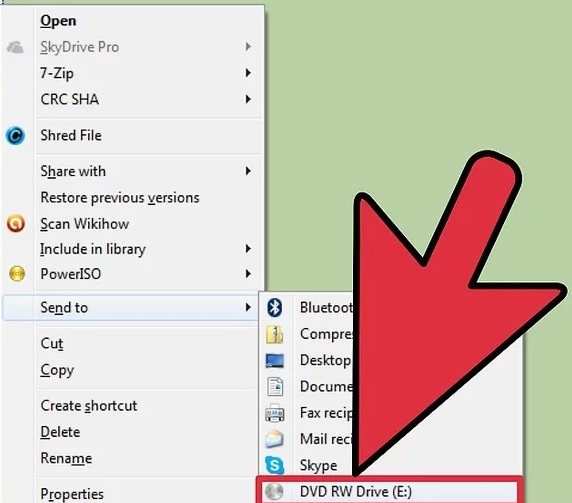send to dvdrwdrive windows
