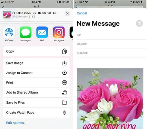 share whatsapp photos via email on iphone