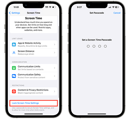 set a screen time passcode ios 17