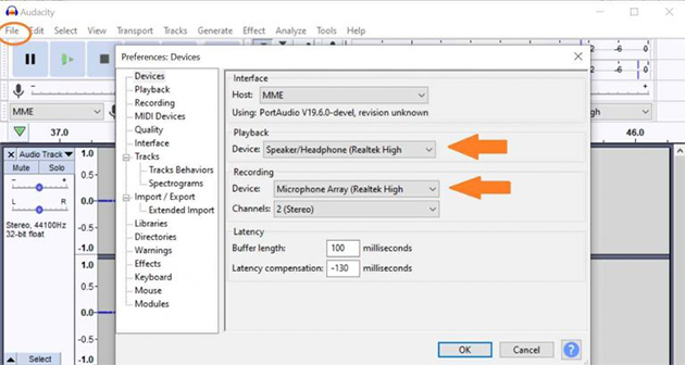 set audacity preferences