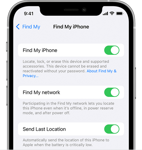 enable find my iphone
