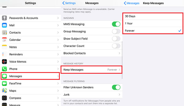 check messages history settings
