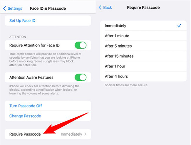 set longer require passcode time