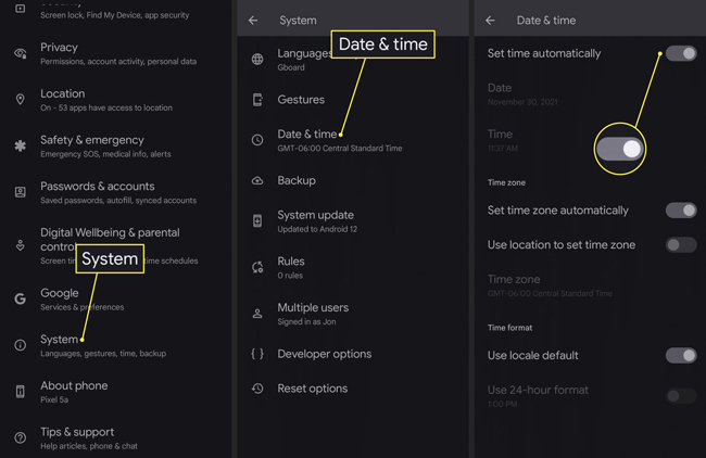 set time automatically android