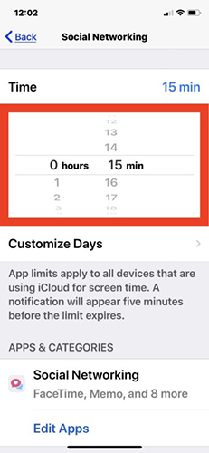 how to set time limit on iphone