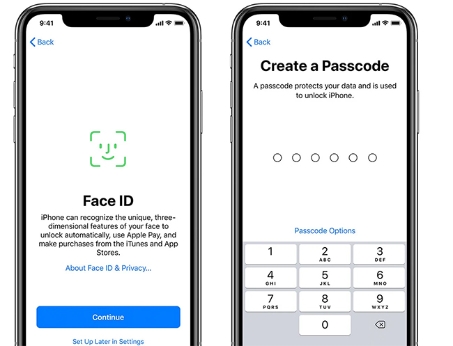 set up face/touch id and passcode