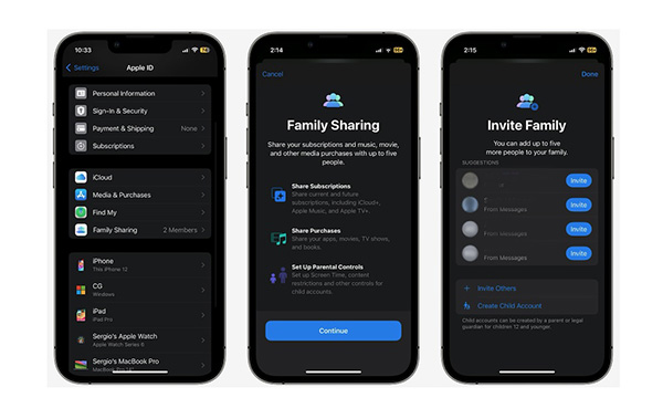 set up family sharing to share purchases and subscription