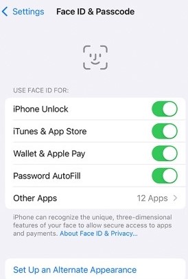 iphone face id settings