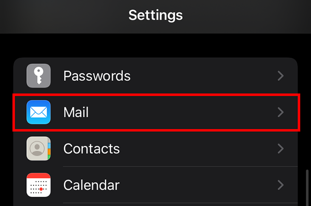 mail in settings