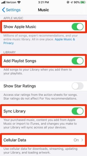 check music settings if cant download apple music songs