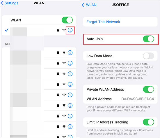 settings wlan auto join