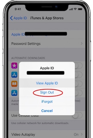 sign out icloud account from ios 10 or later