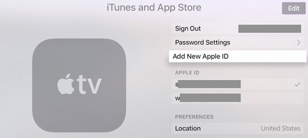 resign in Apple TV iTunes store