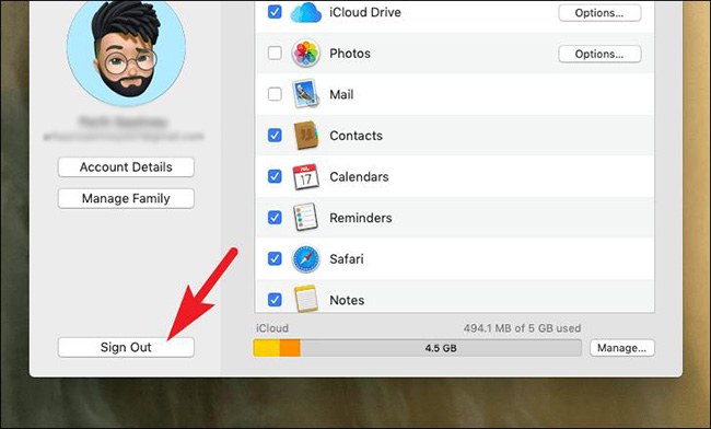 sign out icloud mac