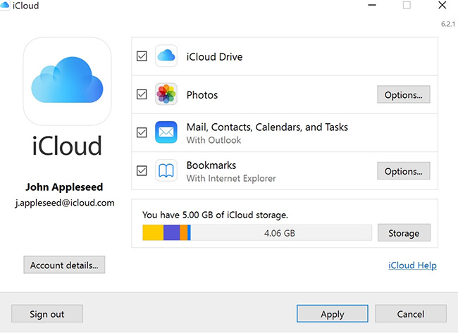 sign out icloud windows