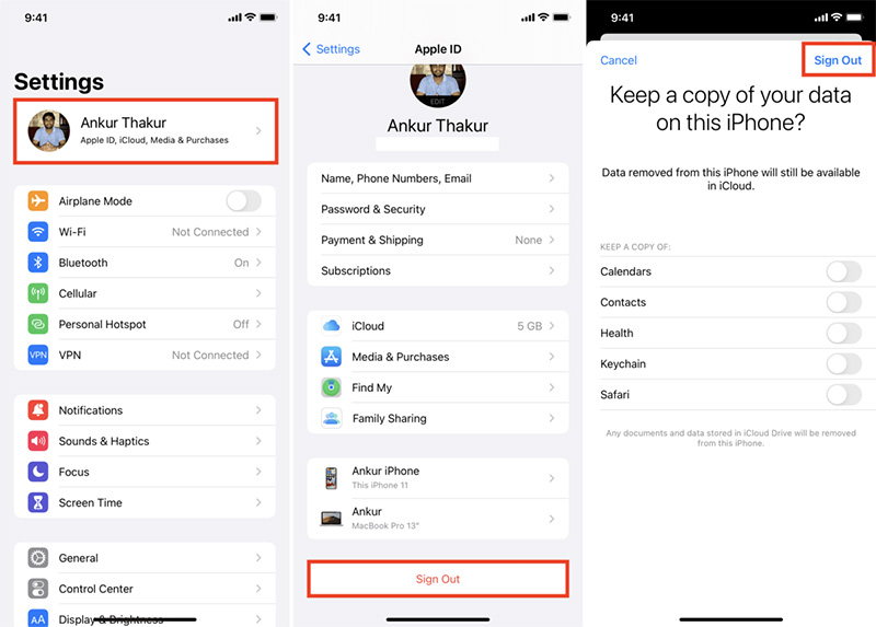 sign out of apple id with password