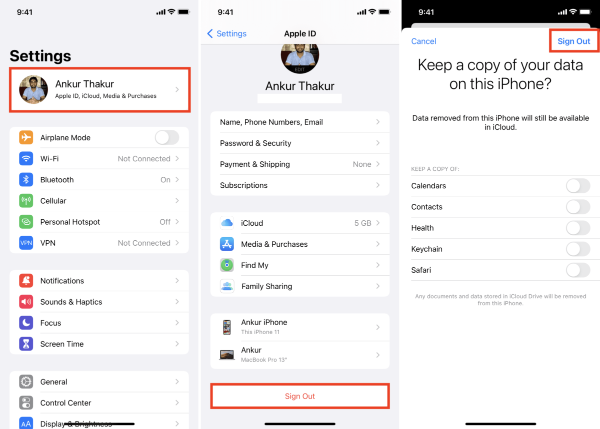 use settings to delete someone else's apple id