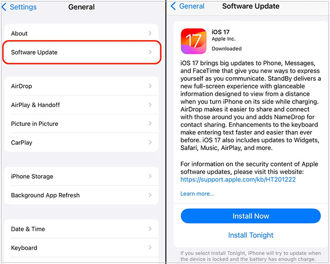 software update on ios 17
