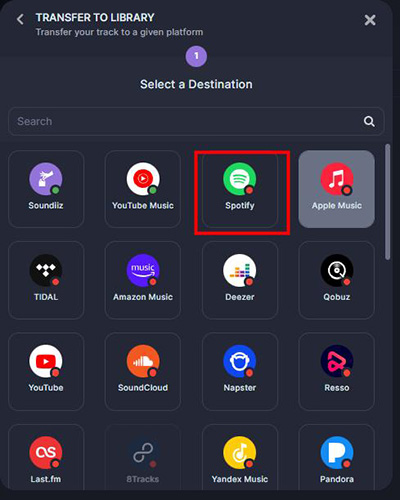 soundiiz select destination