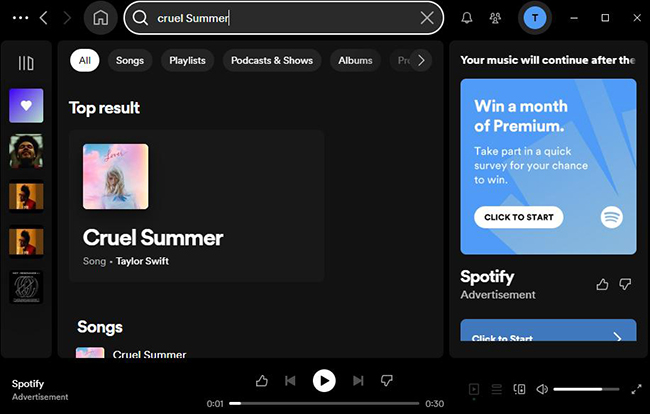 spotify desktop page