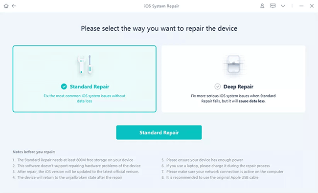 select the standard repair