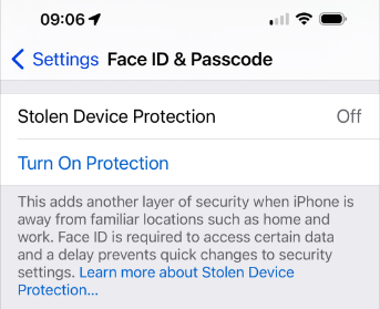 turn off stolen device protection