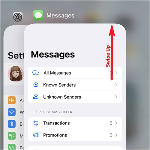 swipe up to close messages app in background