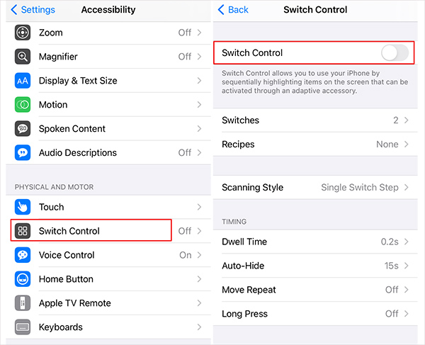 use switch control to open iphone without swiping up