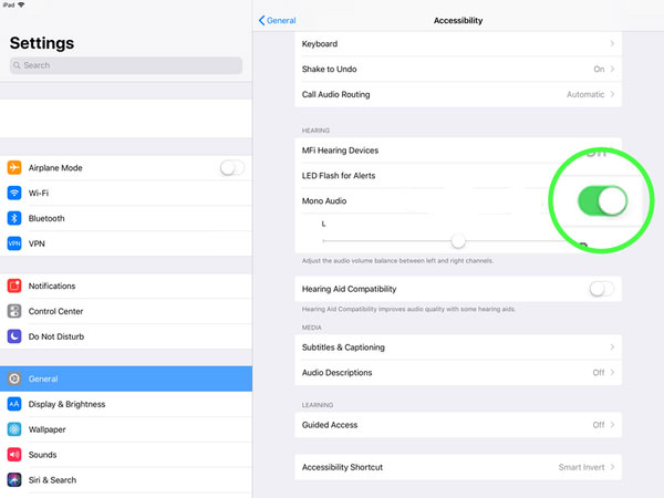 mono audio settings