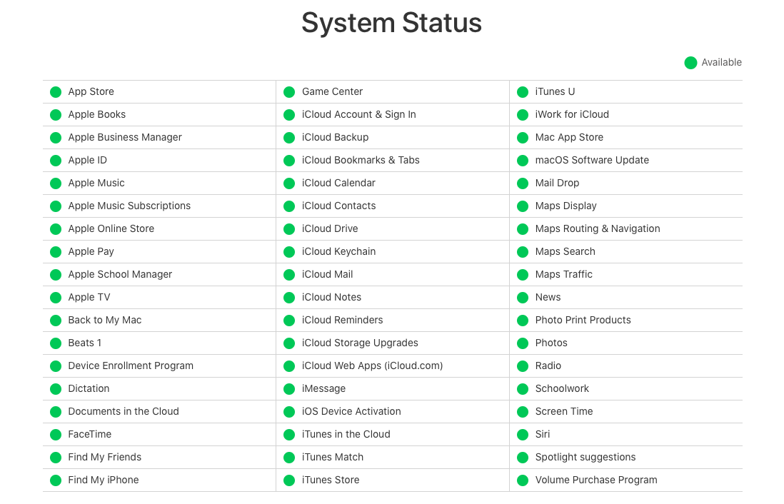 check apple system status page