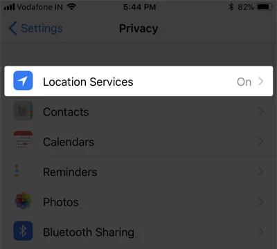 tap on location services