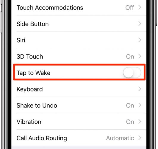 turn off rasie to wake feature on iphone