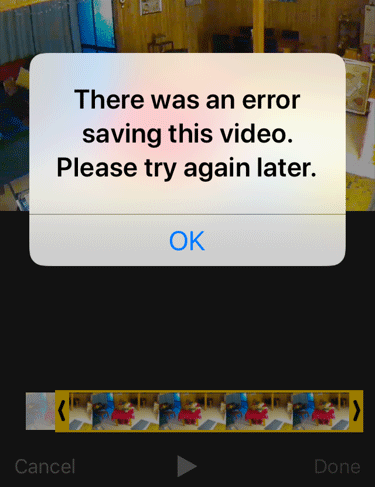 fix there was an error saving this video on iphone