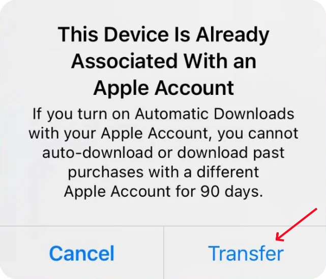 this device is already associated with an apple id transfer