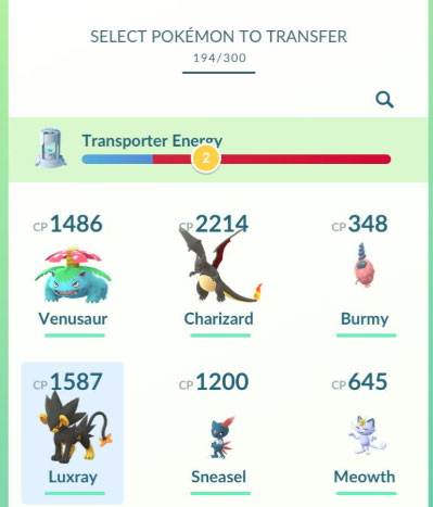 transfer pokemon go