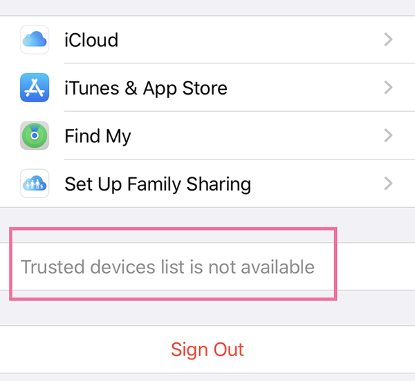 trusted devices list is not available on iphone