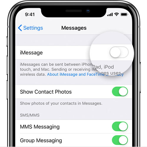 turn on and off iMessage