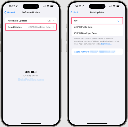 turn off beta update