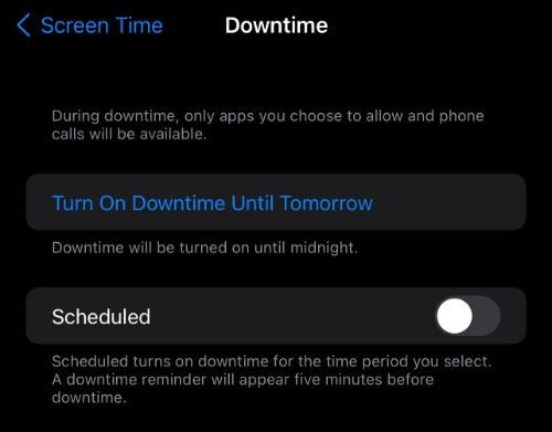 how to turn off downtime on iphone