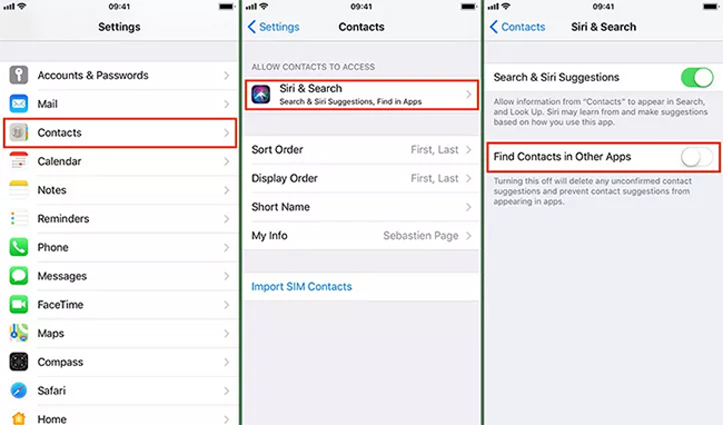 turn off find contacts