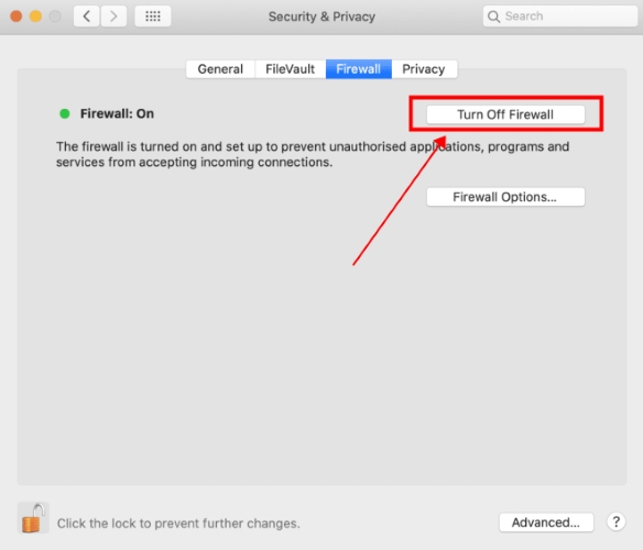 turn off firewall on mac