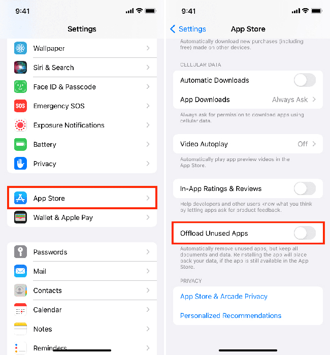 turn off offload unused apps