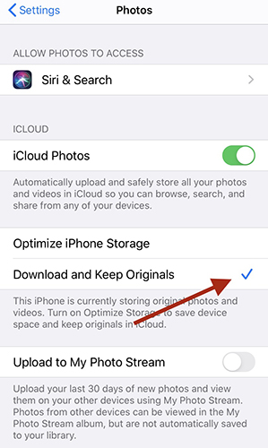 turn off optimize iphone storage