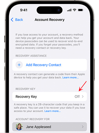 turn off recovery key on iphone