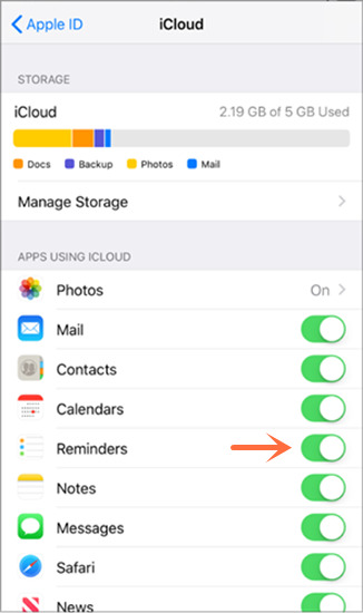 turn off reminders from icloud