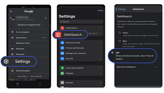 turn off safesearch on google apps