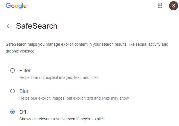 turn off safesearch on google