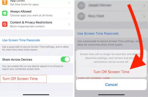 take off screen time with icloud