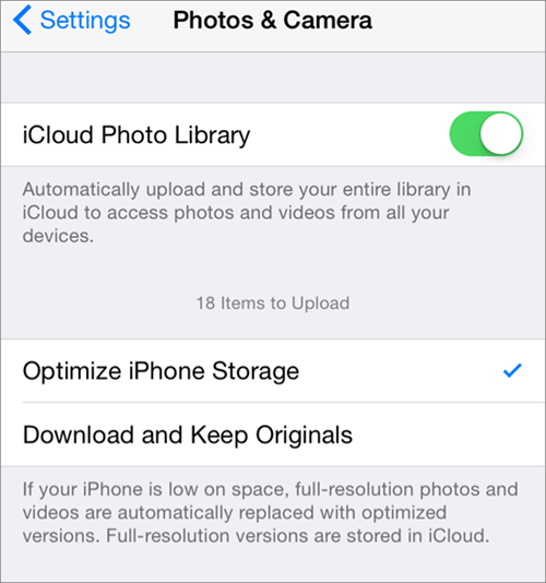 turn on icloud photo library