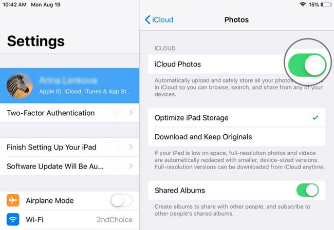 turn on icloud photos
